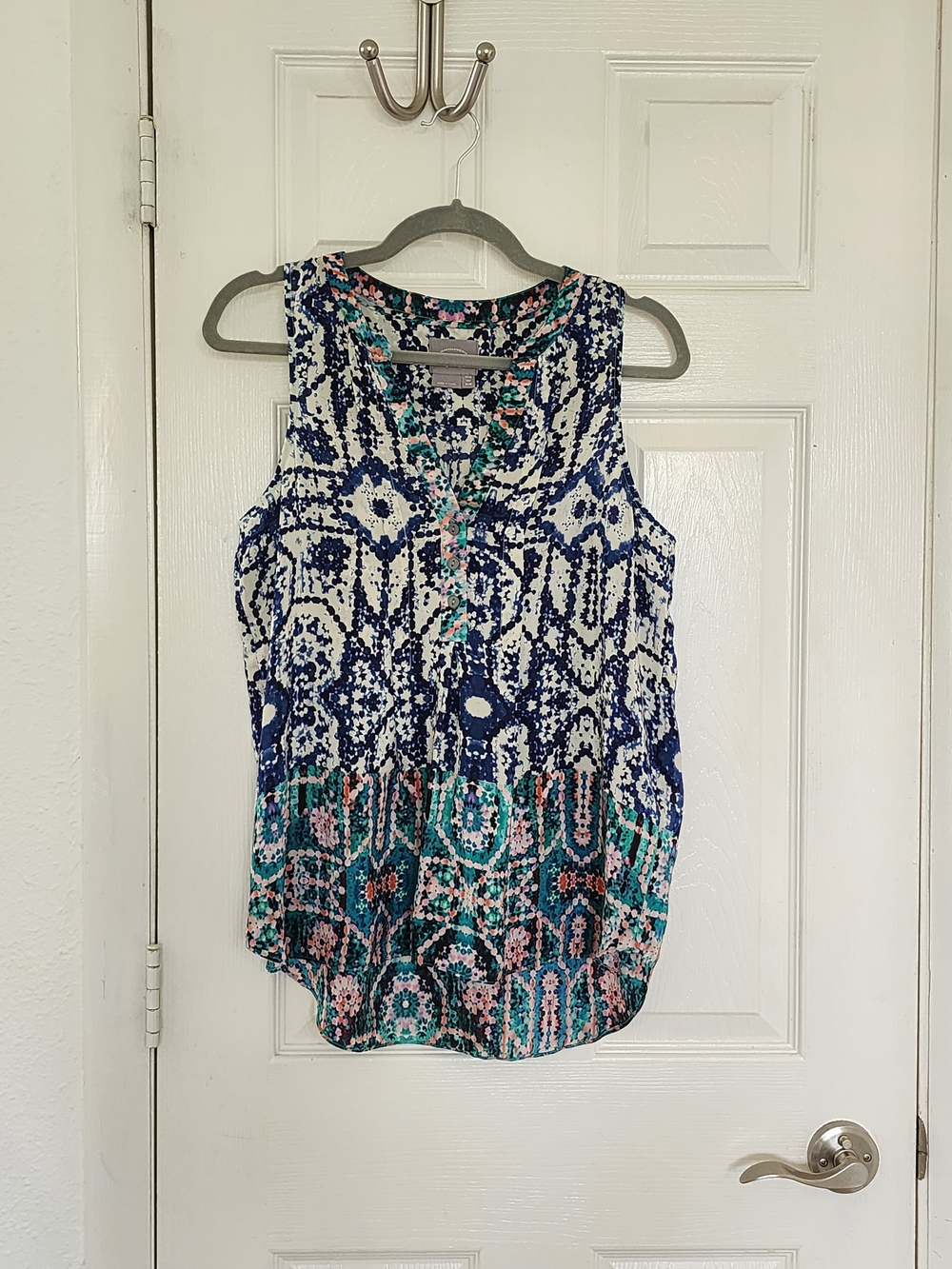 Anthropologie Vanessa Virginia Massi 100% Silk Boho Tank Top Size 6 Blue Teal